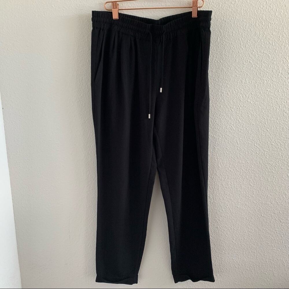 Zara Black Elastic Waist Pull On Pants Cuffed Bottom Large